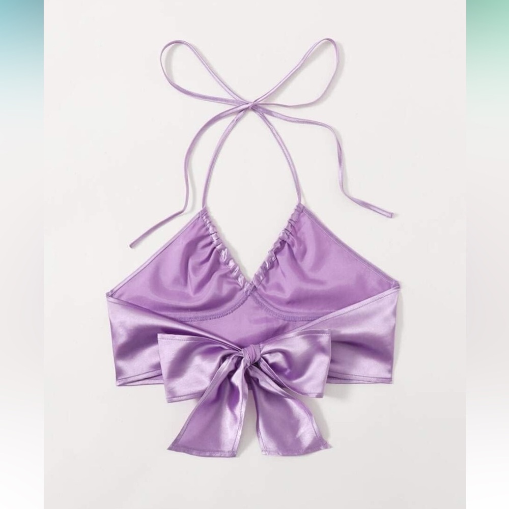 Lilac Backless Knotted Satin Cami Top